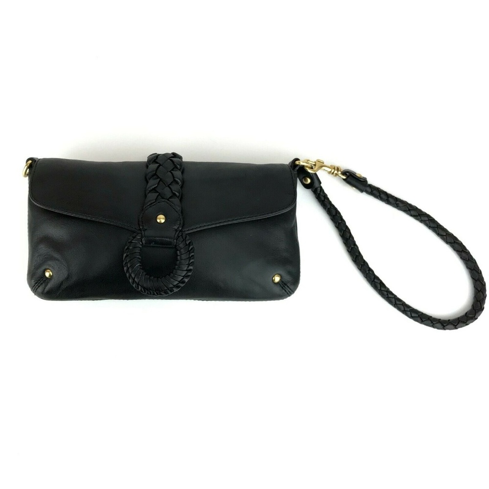 Michael Kors Black Leather Braided Wristlet Clutch